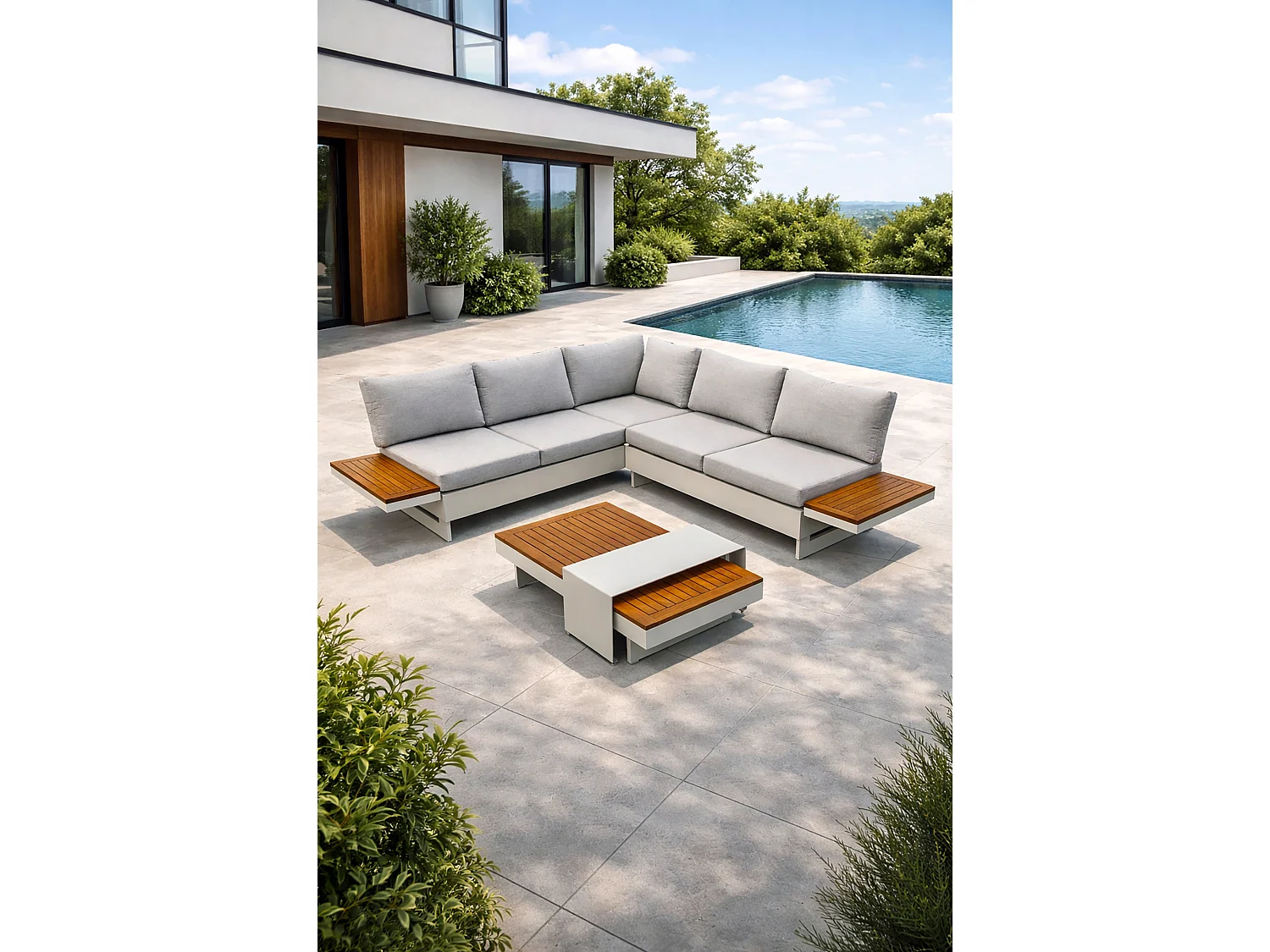 Salon de jardin d'angle 6 places - Gris - MINERA