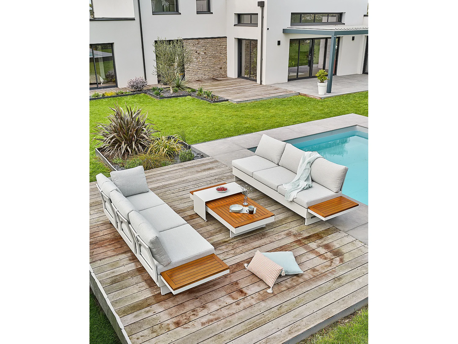 Salon de jardin d'angle 6 places - Gris - MINERA