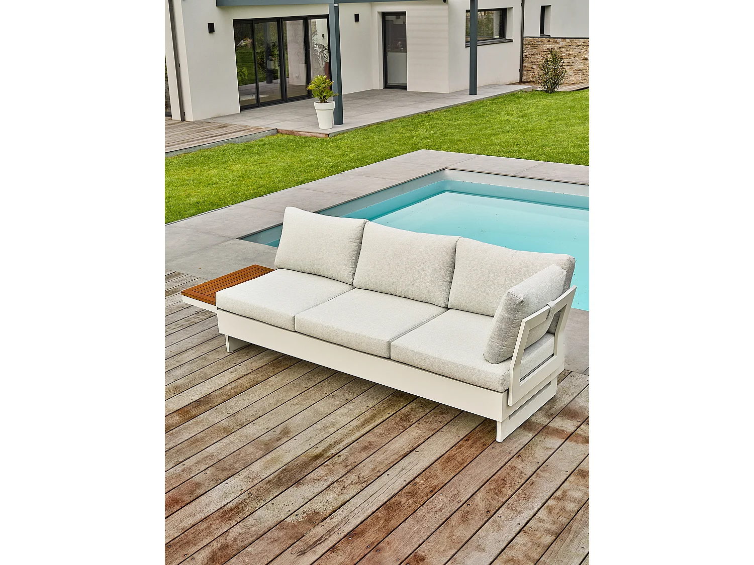 Salon de jardin d'angle 6 places - Gris - MINERA