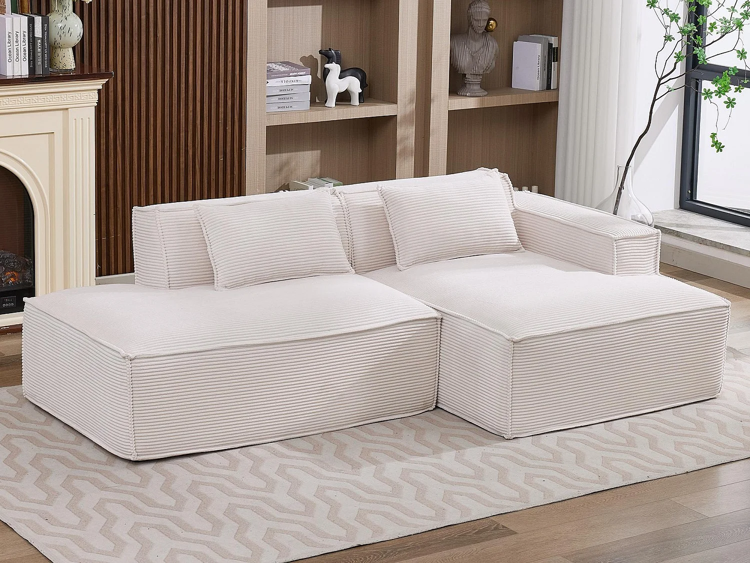 Canapé d'angle modulable 233 cm velours côtelé – Livré compressé, couchage occasionnel – Idéal petit espace