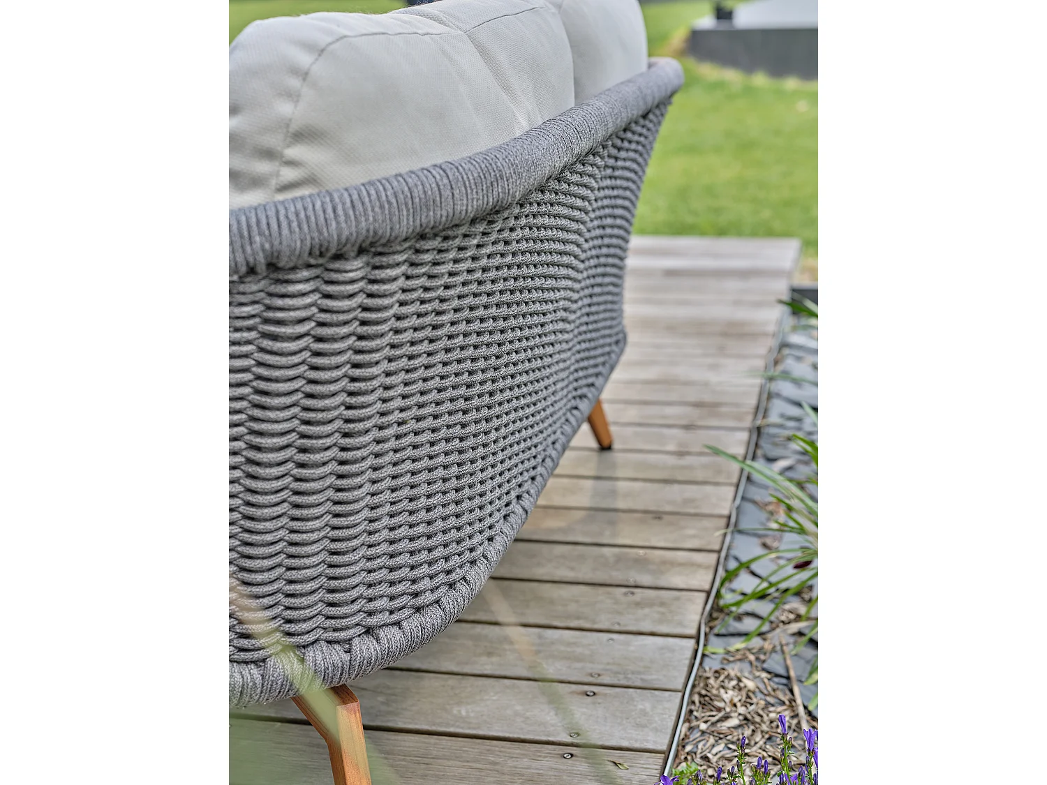Salon bas de jardin 5 places - Effet bois - MYNTA