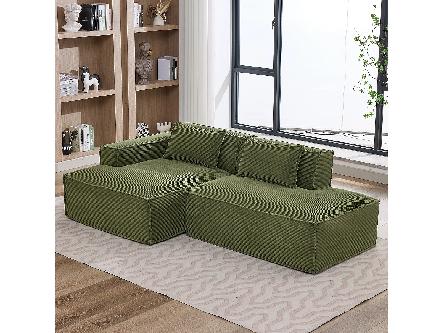 Canapé d'angle modulable 233 cm velours côtelé – Livré compressé, couchage occasionnel – Idéal petit espace