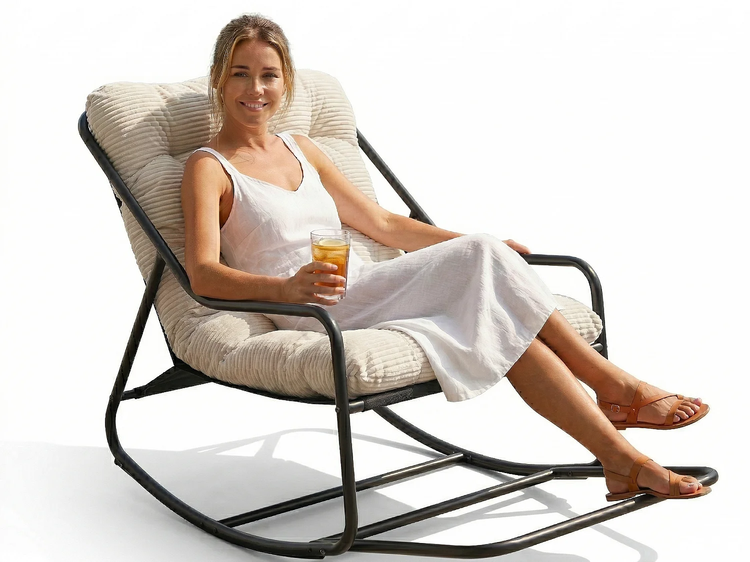 Rocking Chair Relax à Bascule avec Repose-Pieds, Coussin Velours Doux, Structure Acier Durable, Parfait pour Salon, Chambre ou Terrasse