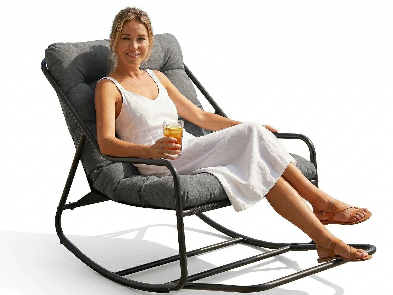Rocking Chair Relax à Bascule avec Repose-Pieds, Coussin Velours Doux, Structure Acier Durable, Parfait pour Salon, Chambre ou Terrasse