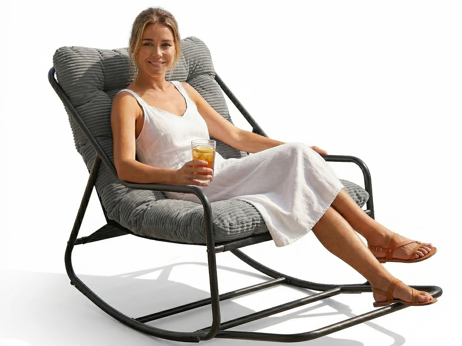 Rocking Chair Relax à Bascule avec Repose-Pieds, Coussin Velours Doux, Structure Acier Durable, Parfait pour Salon, Chambre ou Terrasse