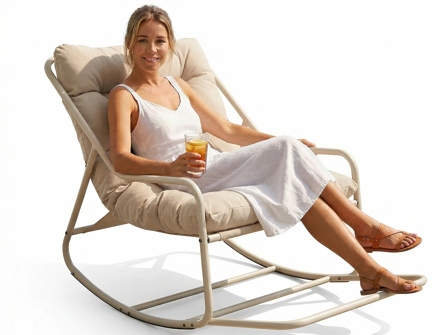 Rocking Chair Relax à Bascule avec Repose-Pieds, Coussin Velours Doux, Structure Acier Durable, Parfait pour Salon, Chambre ou Terrasse