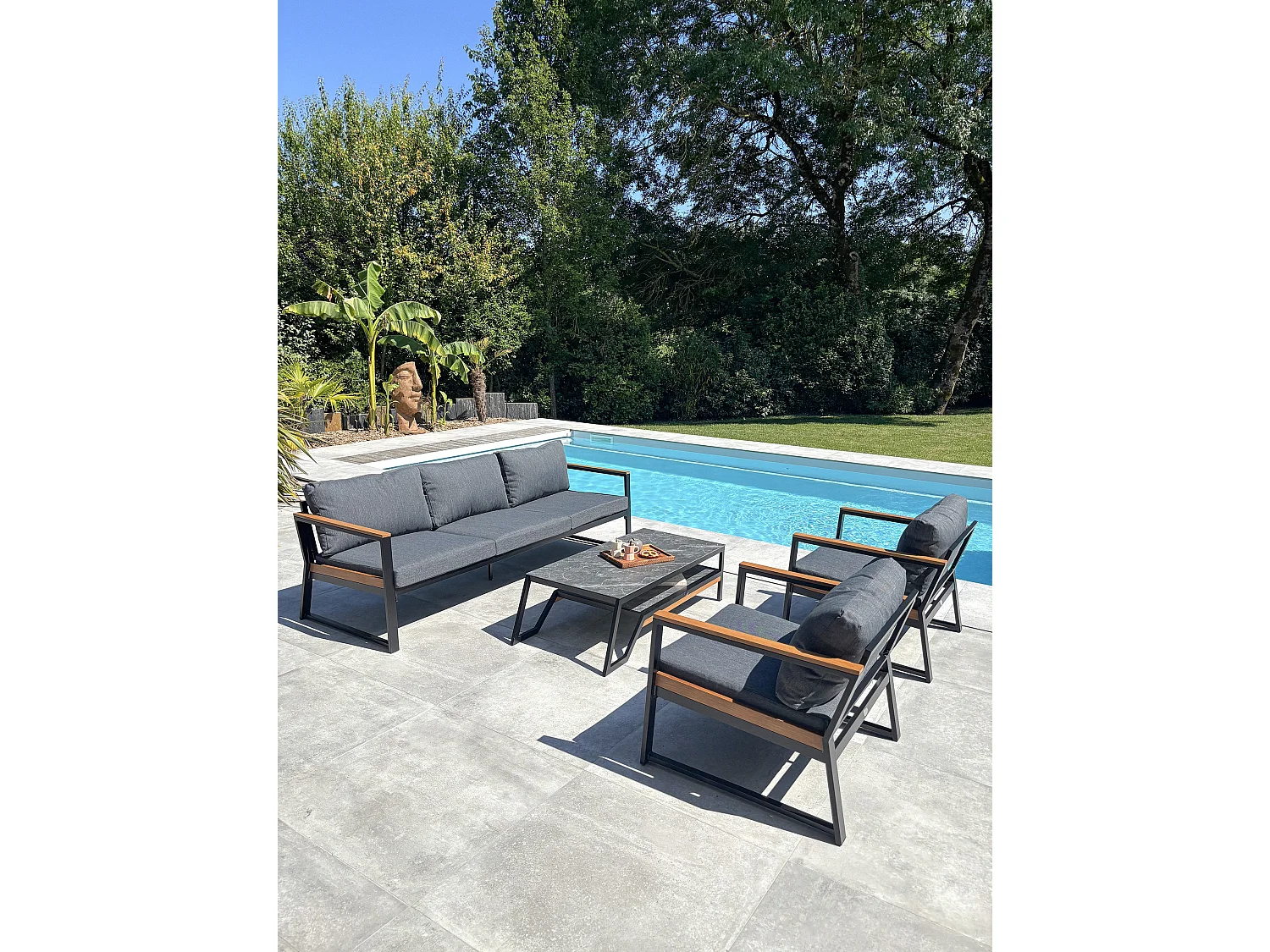 Salon de jardin bas 5 places - Noir - TADEO