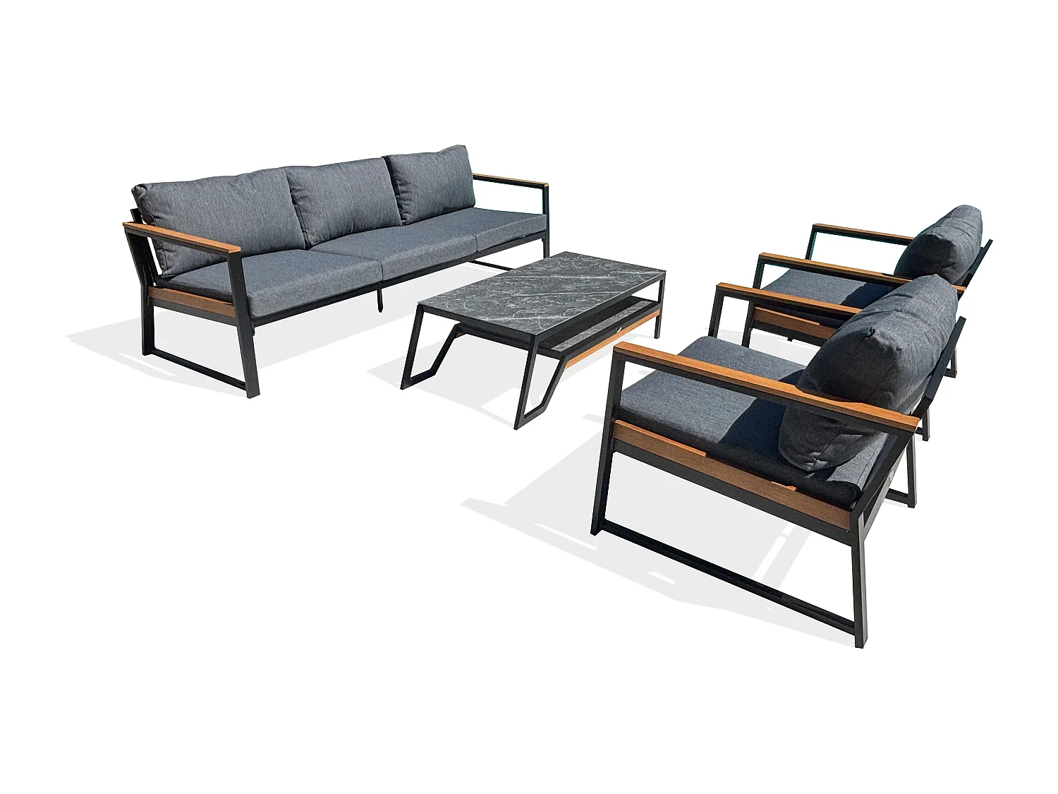 Salon de jardin bas 5 places - Noir - TADEO