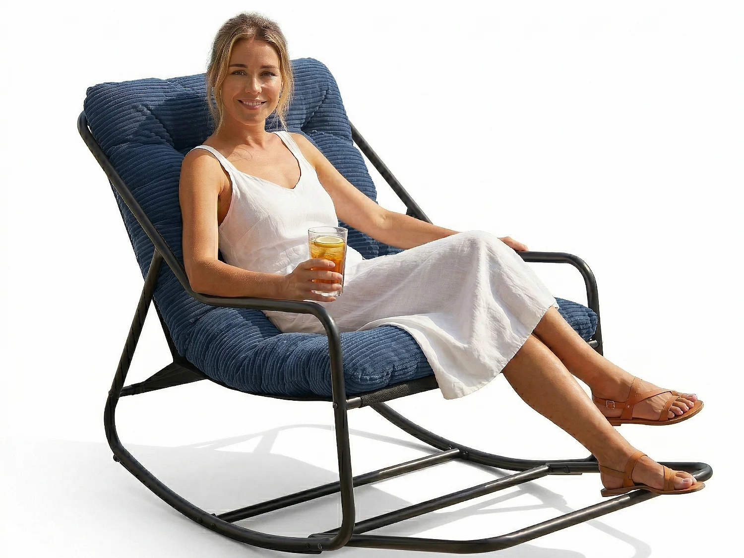 Rocking Chair Relax à Bascule avec Repose-Pieds, Coussin Velours Doux, Structure Acier Durable, Parfait pour Salon, Chambre ou Terrasse