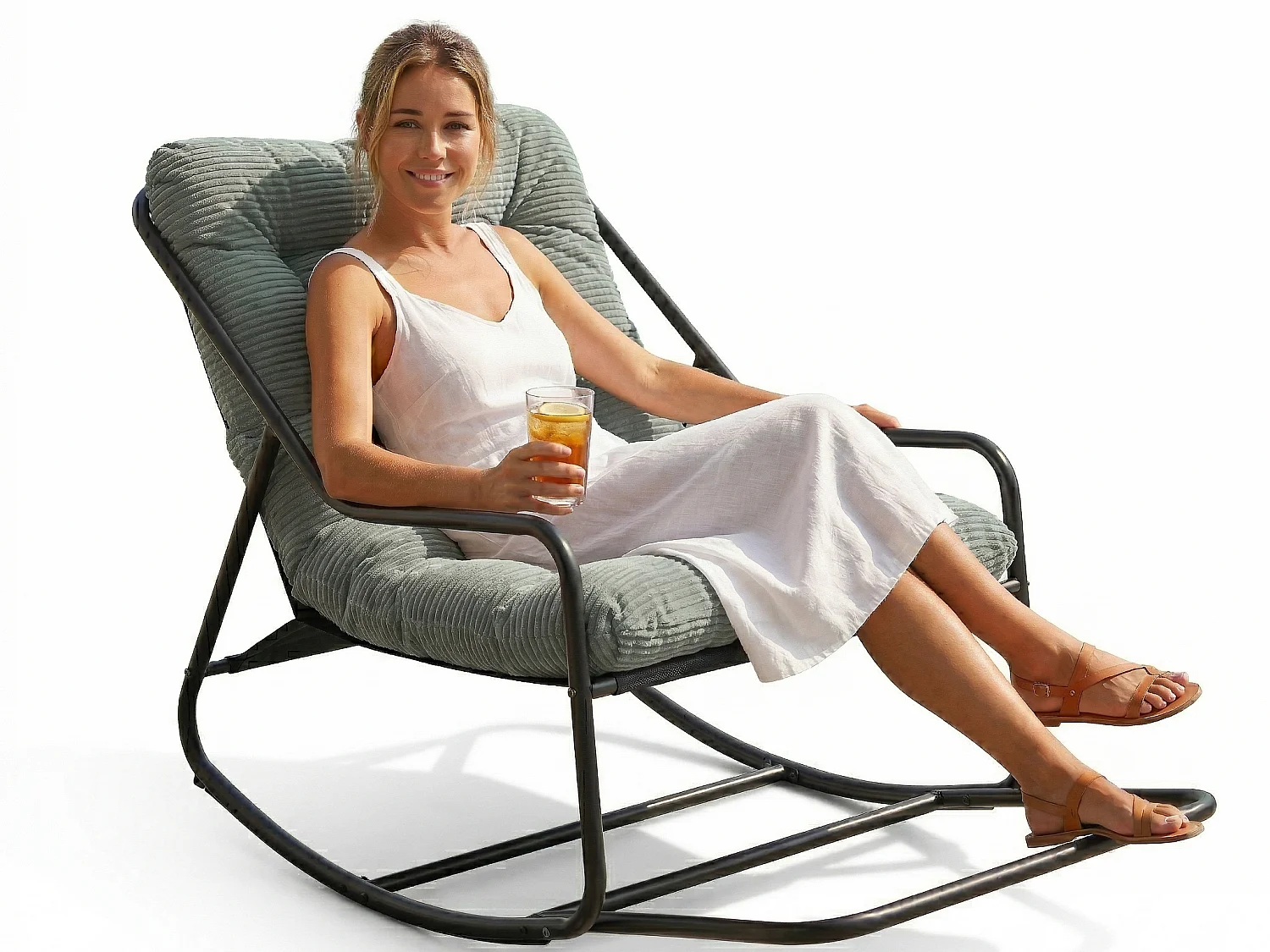 Rocking Chair Relax à Bascule avec Repose-Pieds, Coussin Velours Doux, Structure Acier Durable, Parfait pour Salon, Chambre ou Terrasse