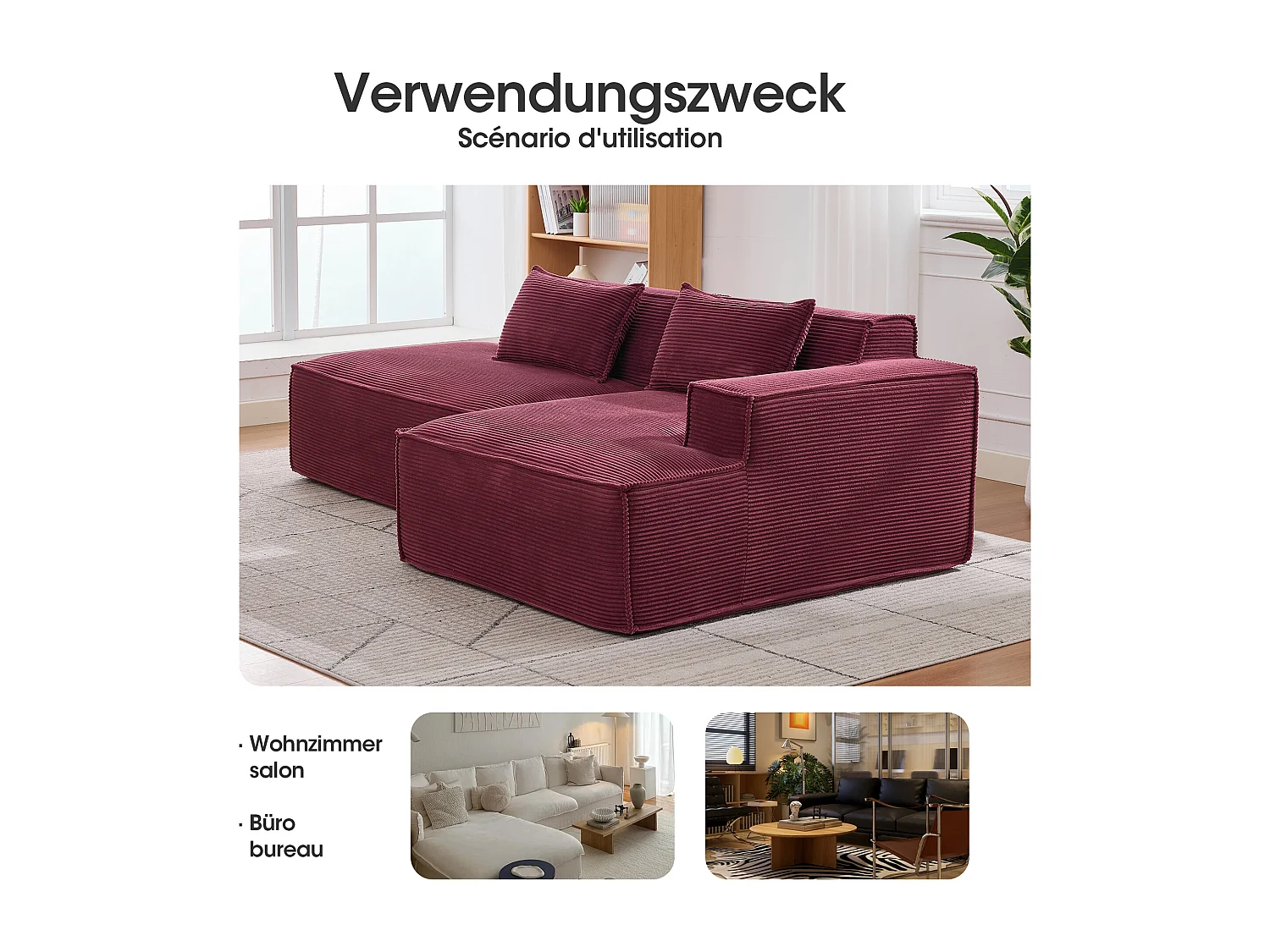 Canapé d'angle modulable 233 cm velours côtelé – Livré compressé, couchage occasionnel – Idéal petit espace
