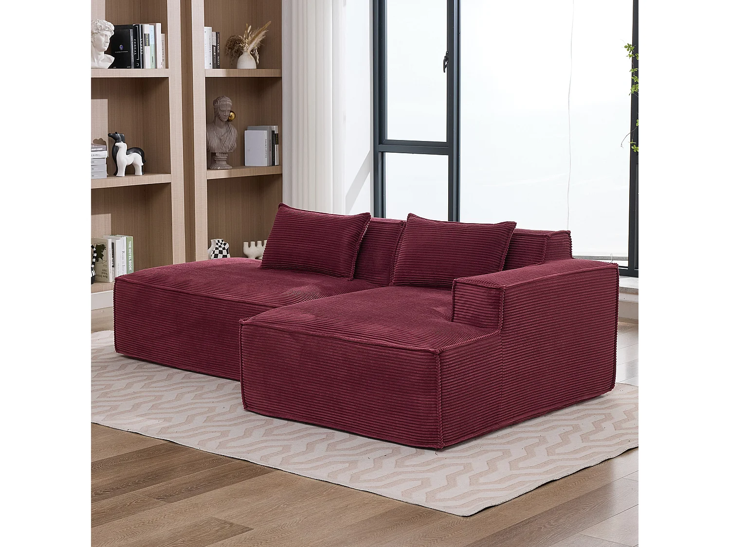 Canapé d'angle modulable 233 cm velours côtelé – Livré compressé, couchage occasionnel – Idéal petit espace