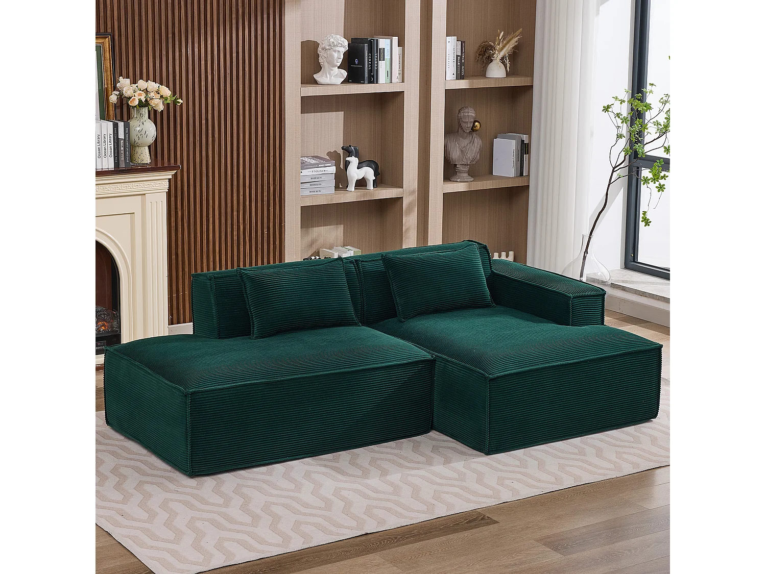 Canapé d'angle modulable 233 cm velours côtelé – Livré compressé, couchage occasionnel – Idéal petit espace
