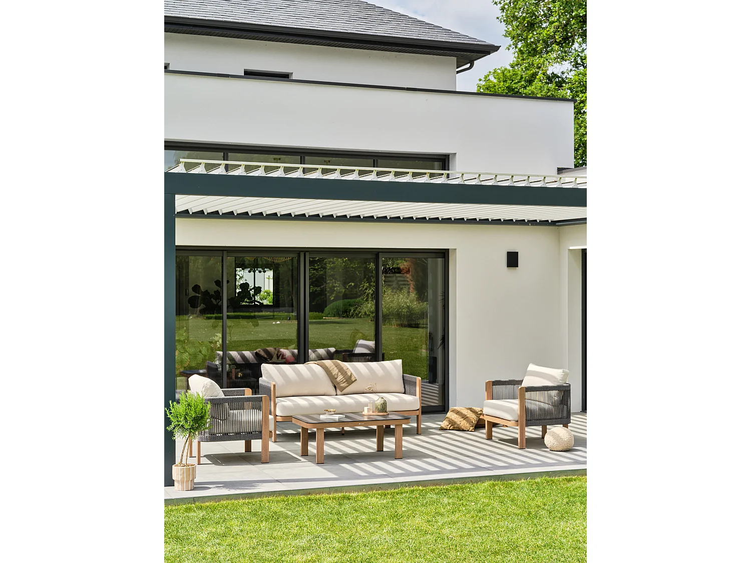 Salon bas de jardin 5 places - Effet bois - JESPAR