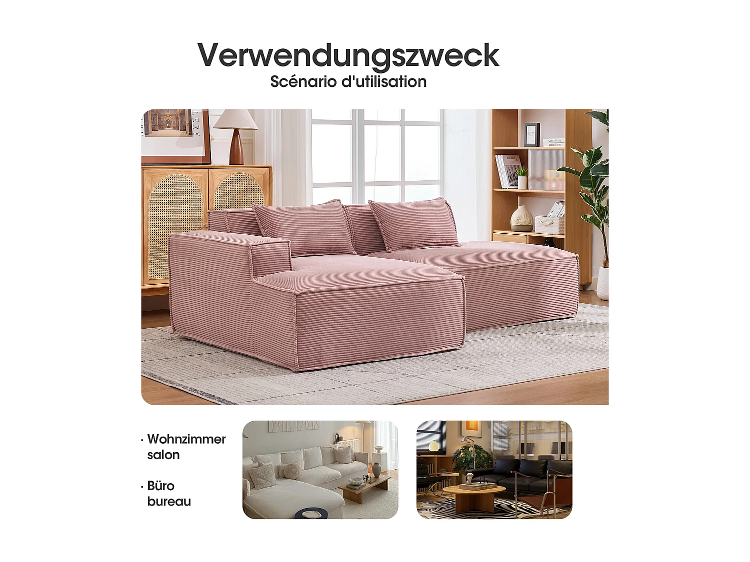 Canapé d'angle modulable 233 cm velours côtelé – Livré compressé, couchage occasionnel – Idéal petit espace