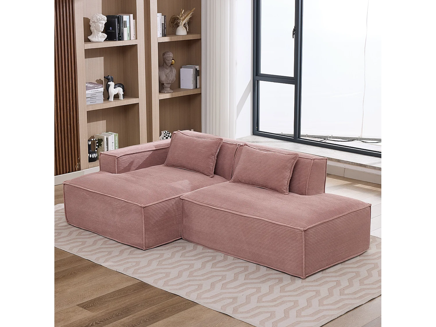 Canapé d'angle modulable 233 cm velours côtelé – Livré compressé, couchage occasionnel – Idéal petit espace