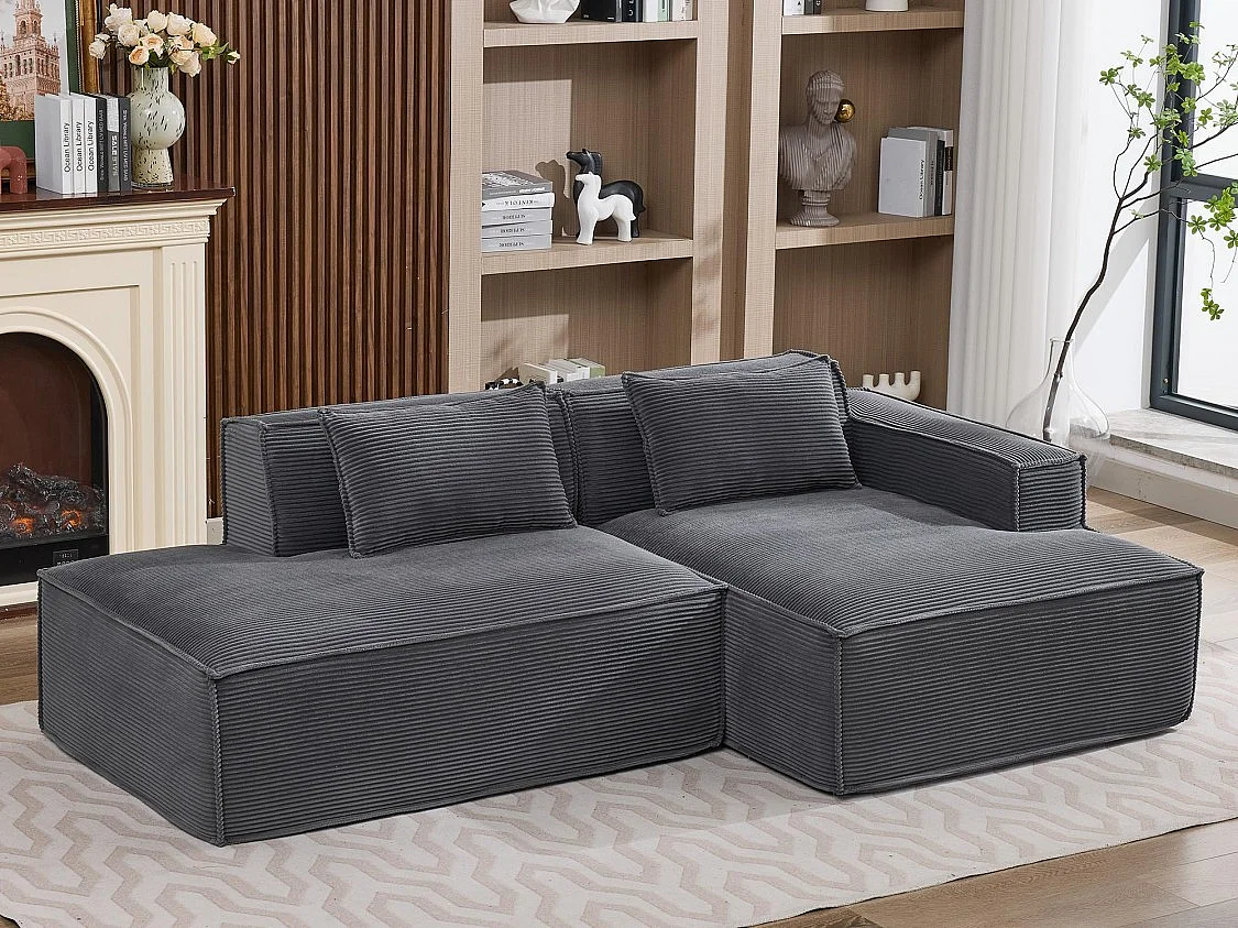 Canapé d'angle modulable 233 cm velours côtelé – Livré compressé, couchage occasionnel – Idéal petit espace