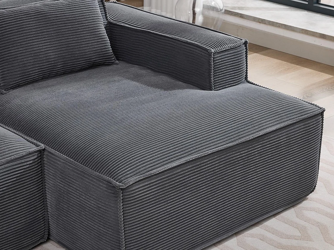 Canapé d'angle modulable 233 cm velours côtelé – Livré compressé, couchage occasionnel – Idéal petit espace