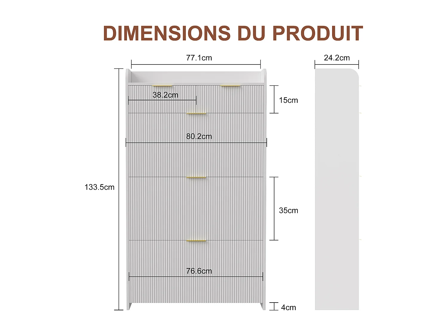 Armoires pour chaussures avec 3 portes pliantes et 1 tiroir - 77,1 x 24,2 x 133,5 cm Étiquette pour chaussures - Blanc - Panneaux en bois