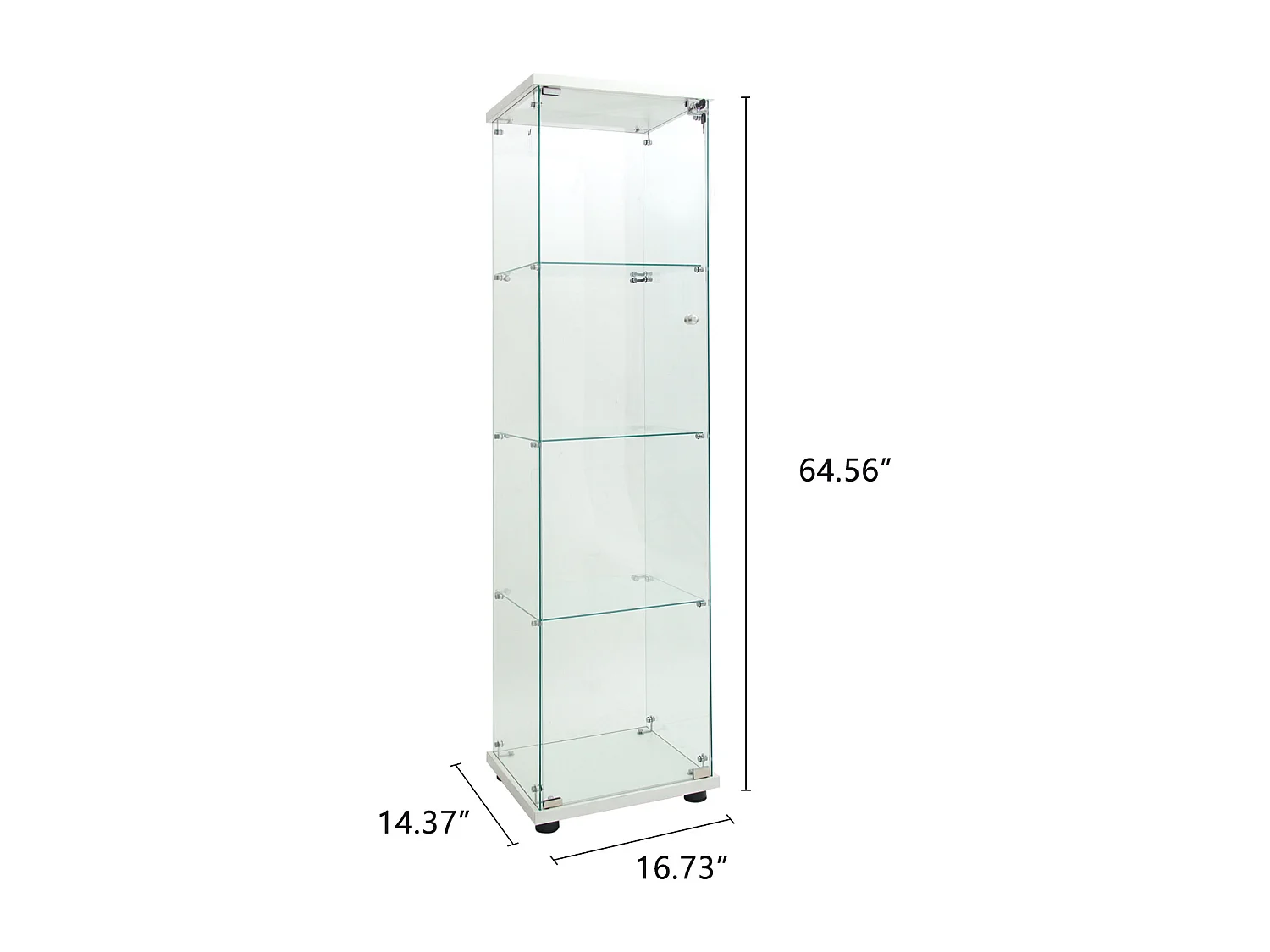 LED vitre trempé armoire d'affichage - 1 porte 4 étagères plancher debout Curio étagère - plaque de base blanche