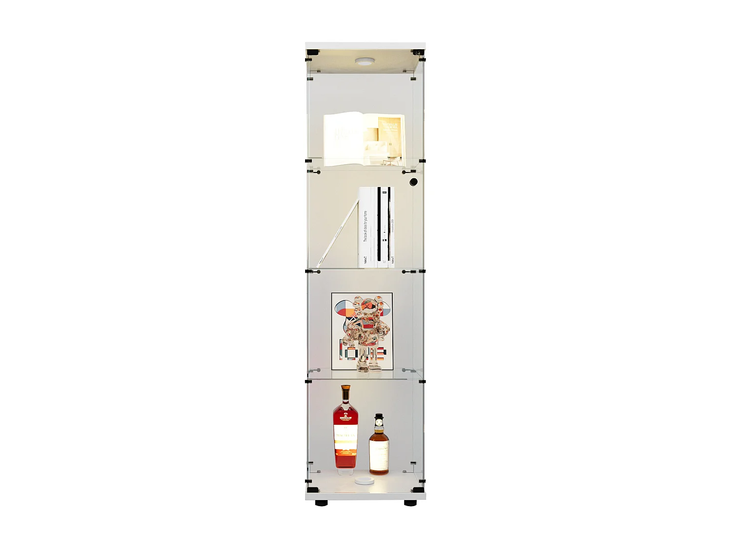 LED vitre trempé armoire d'affichage - 1 porte 4 étagères plancher debout Curio étagère - plaque de base blanche