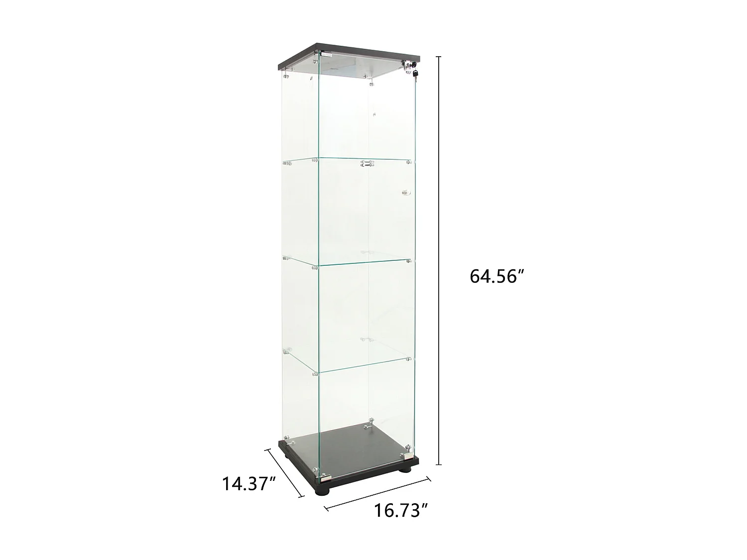 LED vitre trempé armoire d'affichage - 1 porte 4 étagères plancher debout Curio étagère - plaque de base noire