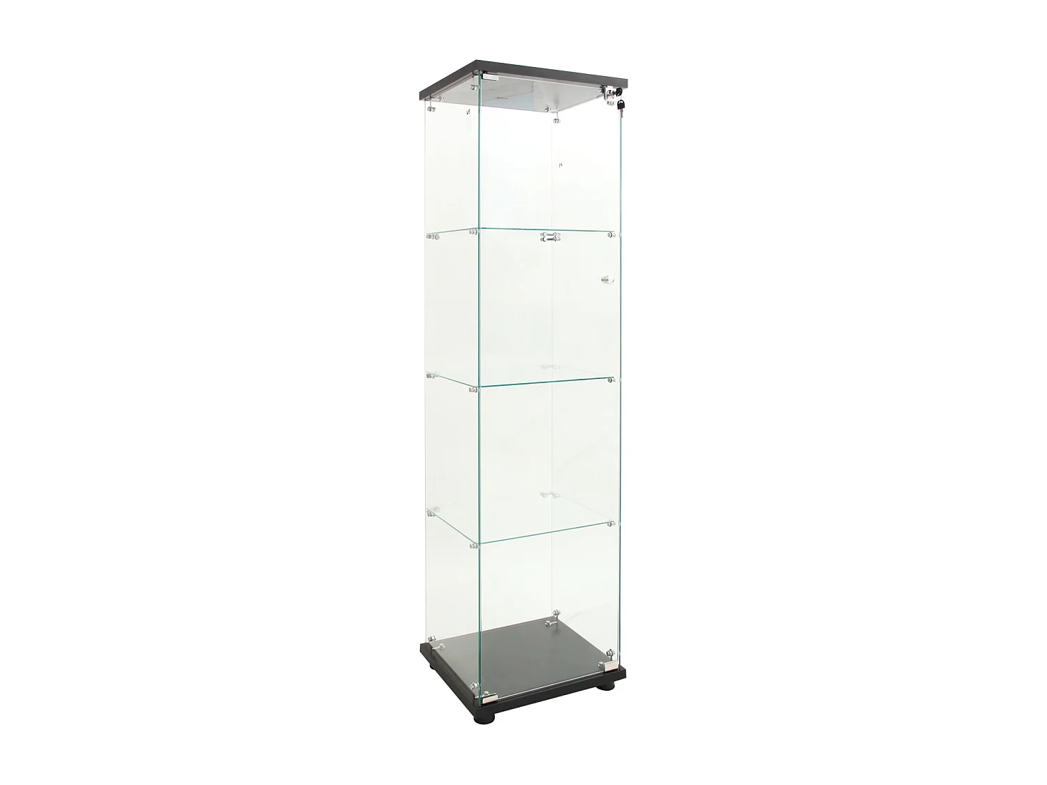 LED vitre trempé armoire d'affichage - 1 porte 4 étagères plancher debout Curio étagère - plaque de base noire