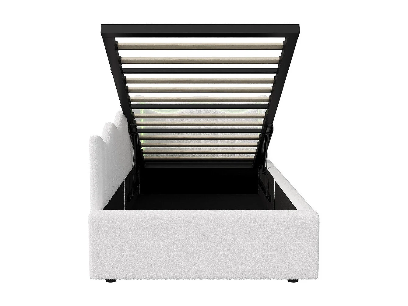Canapé-lit en velours Teddy - 90 x 200 cm - avec éclairage LED et design de ligne ondulée - Cadre de lit de stockage hydraulique - blanc