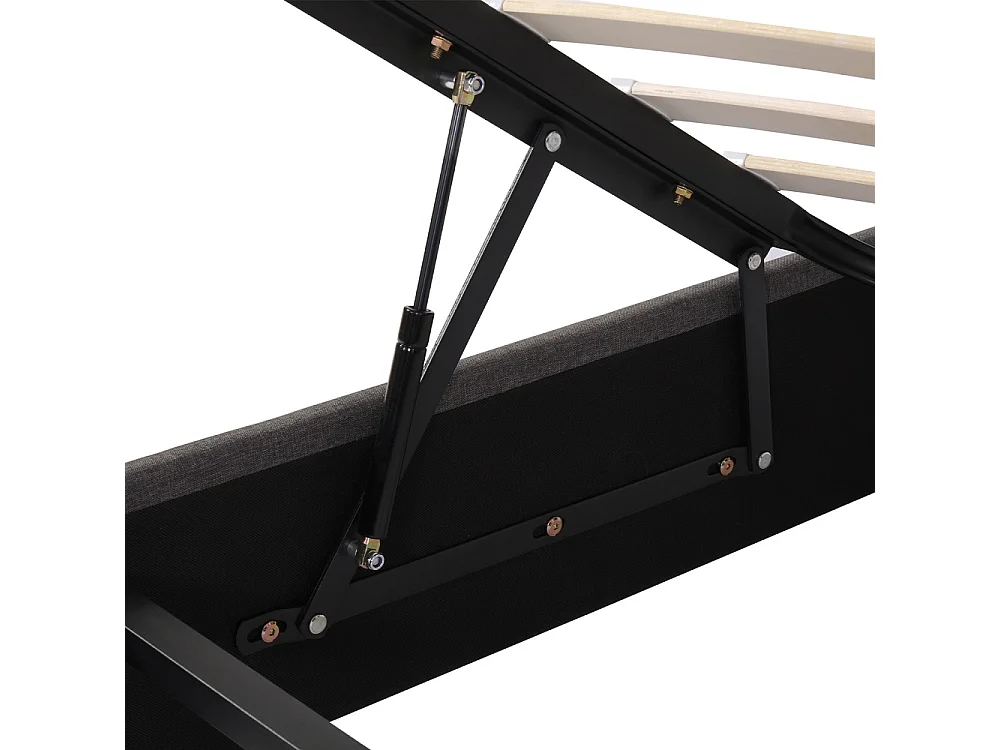 140 x 190 cm Lit rembourré en linge - avec éclairage LED RVB et 2 tiroirs sous-lit et tête de rangement - Gris