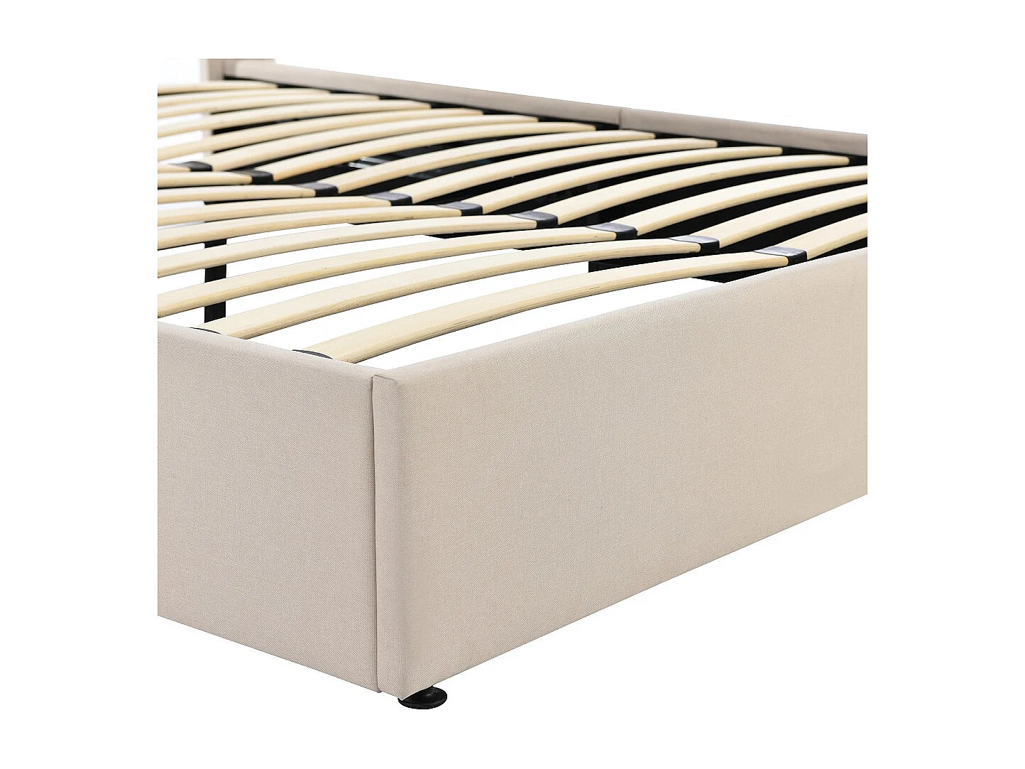 Lit double hydraulique - 160 x 200 cm - beige - Linge de maison - avec cadre à lames et rangement