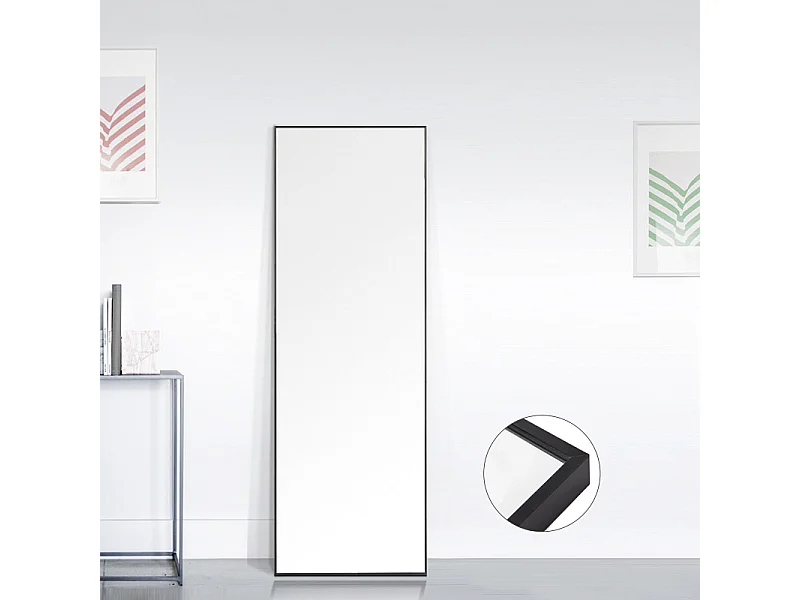 150 x 40 cm Grand miroir au sol - Miroir debout en verre trempé avec cadre en alliage d'aluminium noir - debout ou accroché