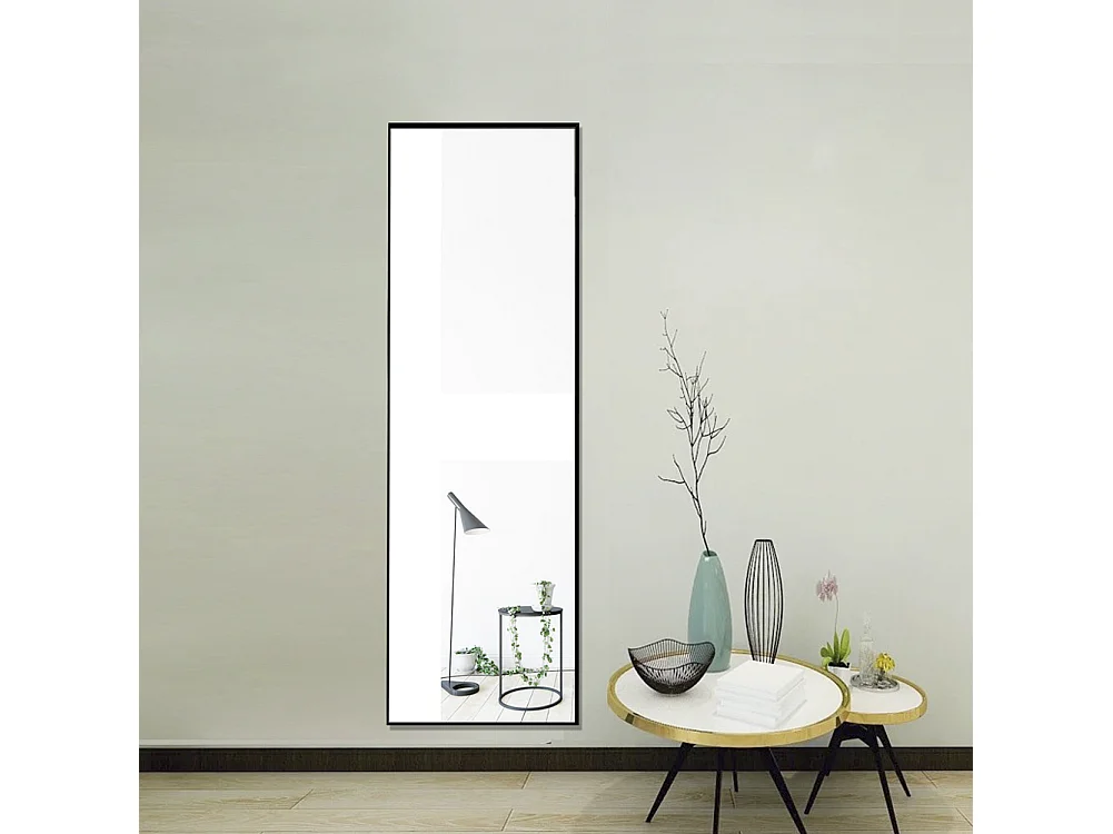 150 x 40 cm Grand miroir au sol - Miroir debout en verre trempé avec cadre en alliage d'aluminium noir - debout ou accroché