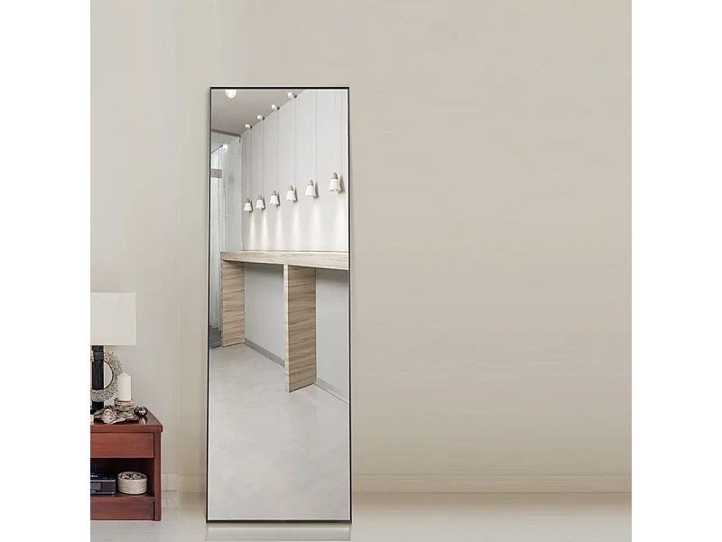 150 x 40 cm Grand miroir au sol - Miroir debout en verre trempé avec cadre en alliage d'aluminium noir - debout ou accroché