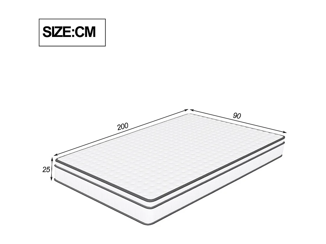 90 x 200 x 25 cm Matras de ressort - Matras hybride de couverture en tissu tricoté respirant d'épaisseur de 25 cm