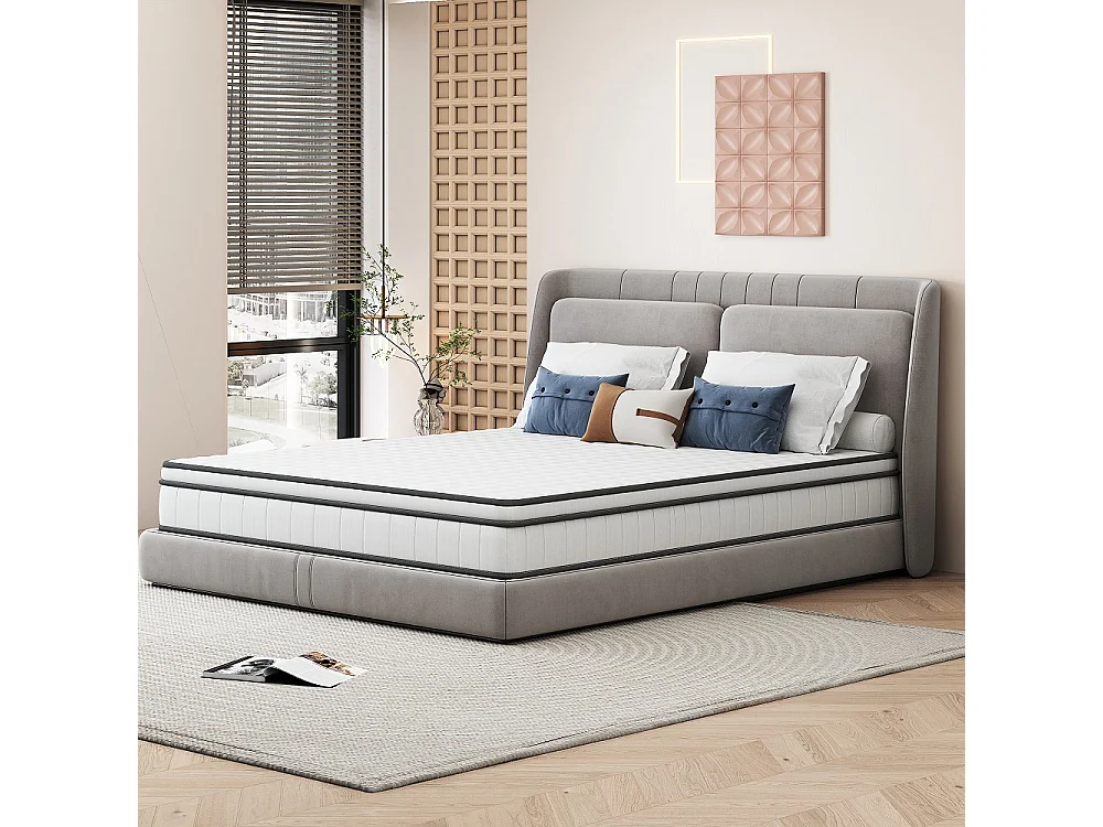 140 x 190 x 25 cm Matras de ressort - Matras hybride de couverture en tissu tricoté respirant d'épaisseur de 25 cm