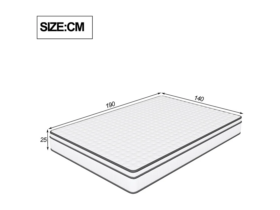 140 x 190 x 25 cm Matras de ressort - Matras hybride de couverture en tissu tricoté respirant d'épaisseur de 25 cm