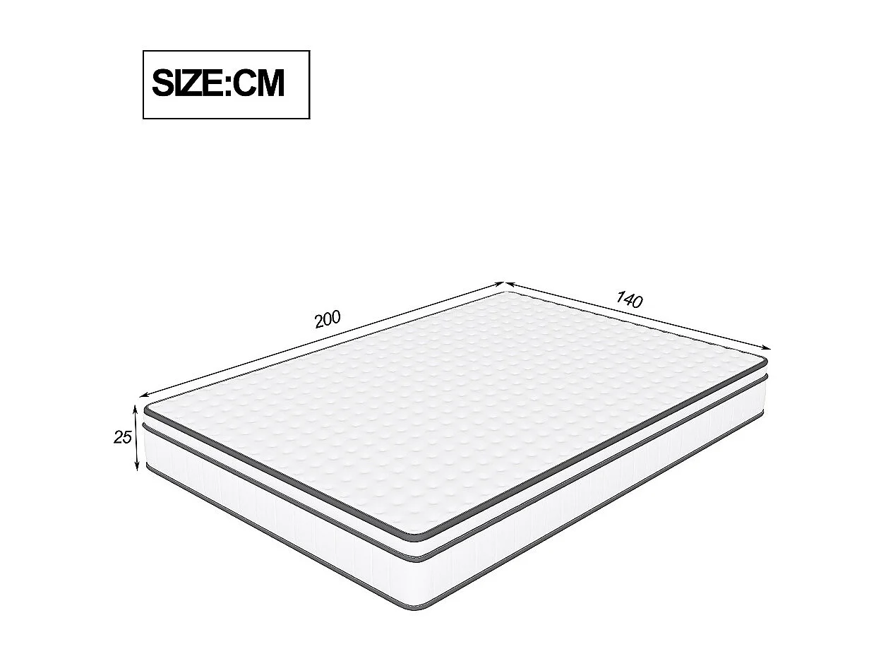 140 x 200 x 25 cm Matras de ressort - Matras hybride de couverture en tissu tricoté respirant d'épaisseur de 25 cm