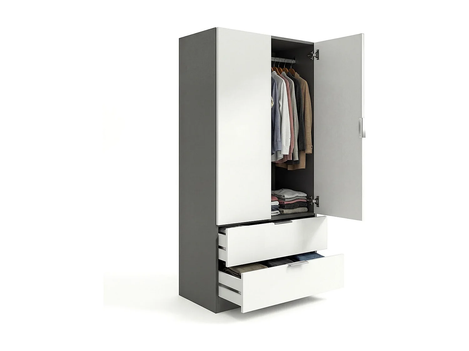 Armario de 2 puertas y 2 cajones en gris grafito y blanco artik 81,5x180 cm Lark Gris Grafito - Blanco Artik (Blanco Mate)