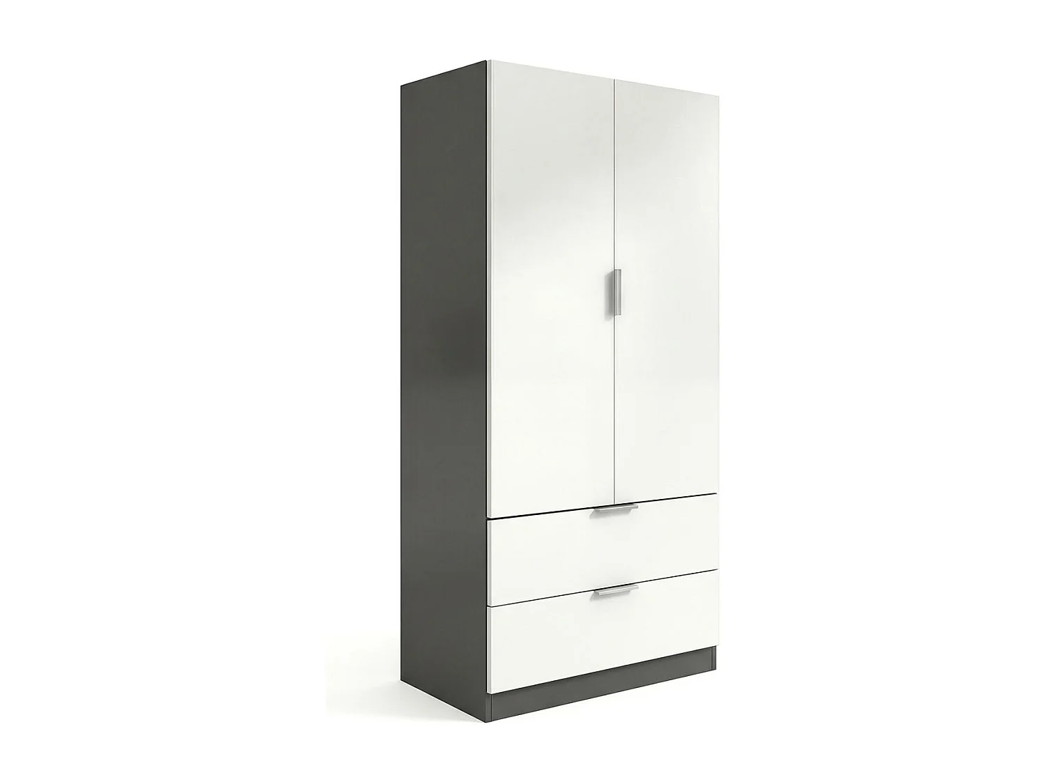 Armario de 2 puertas y 2 cajones en gris grafito y blanco artik 81,5x180 cm Lark Gris Grafito - Blanco Artik (Blanco Mate)