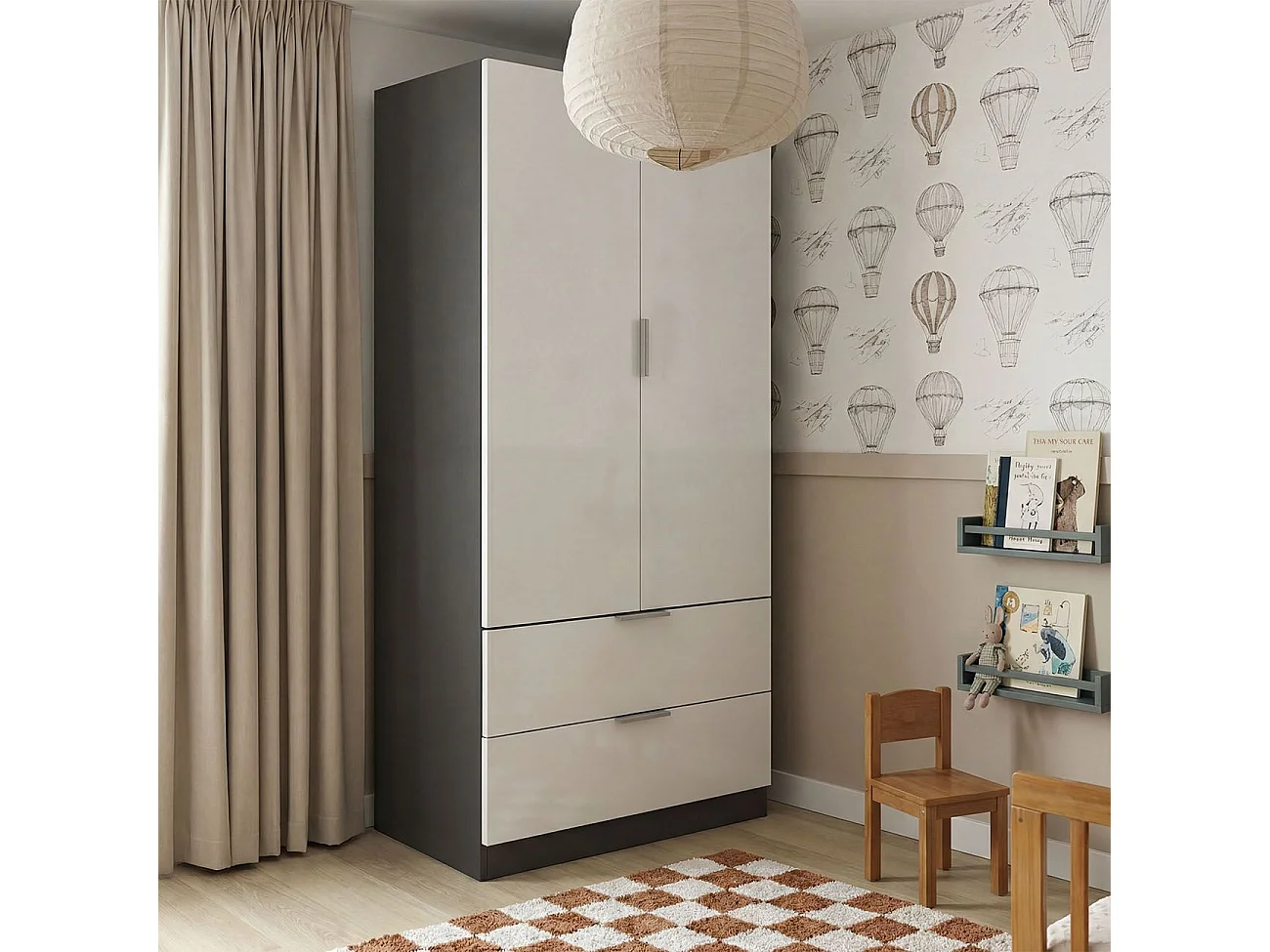 Armario de 2 puertas y 2 cajones en gris grafito y blanco artik 81,5x180 cm Lark Gris Grafito - Blanco Artik (Blanco Mate)