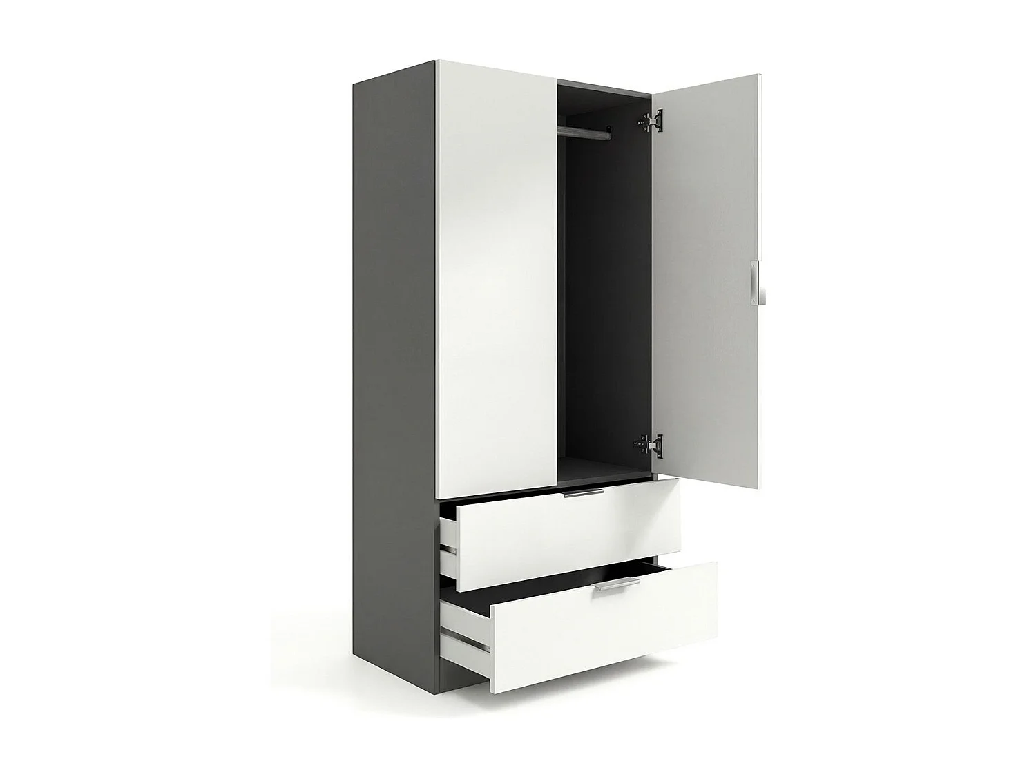 Armario de 2 puertas y 2 cajones en gris grafito y blanco artik 81,5x180 cm Lark Gris Grafito - Blanco Artik (Blanco Mate)