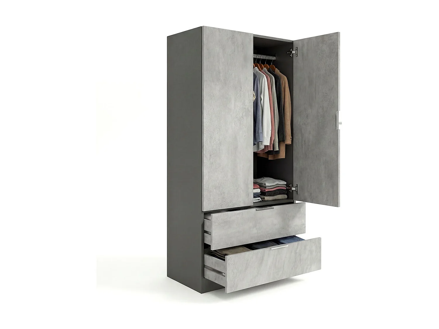 Roupeiro Lark 2 portas 2 gavetas Gris Grafito - Gris Cemento