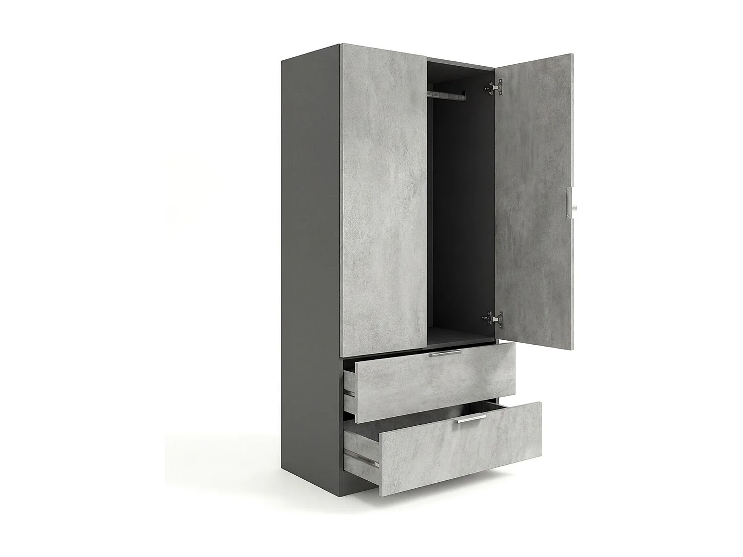 Roupeiro Lark 2 portas 2 gavetas Gris Grafito - Gris Cemento