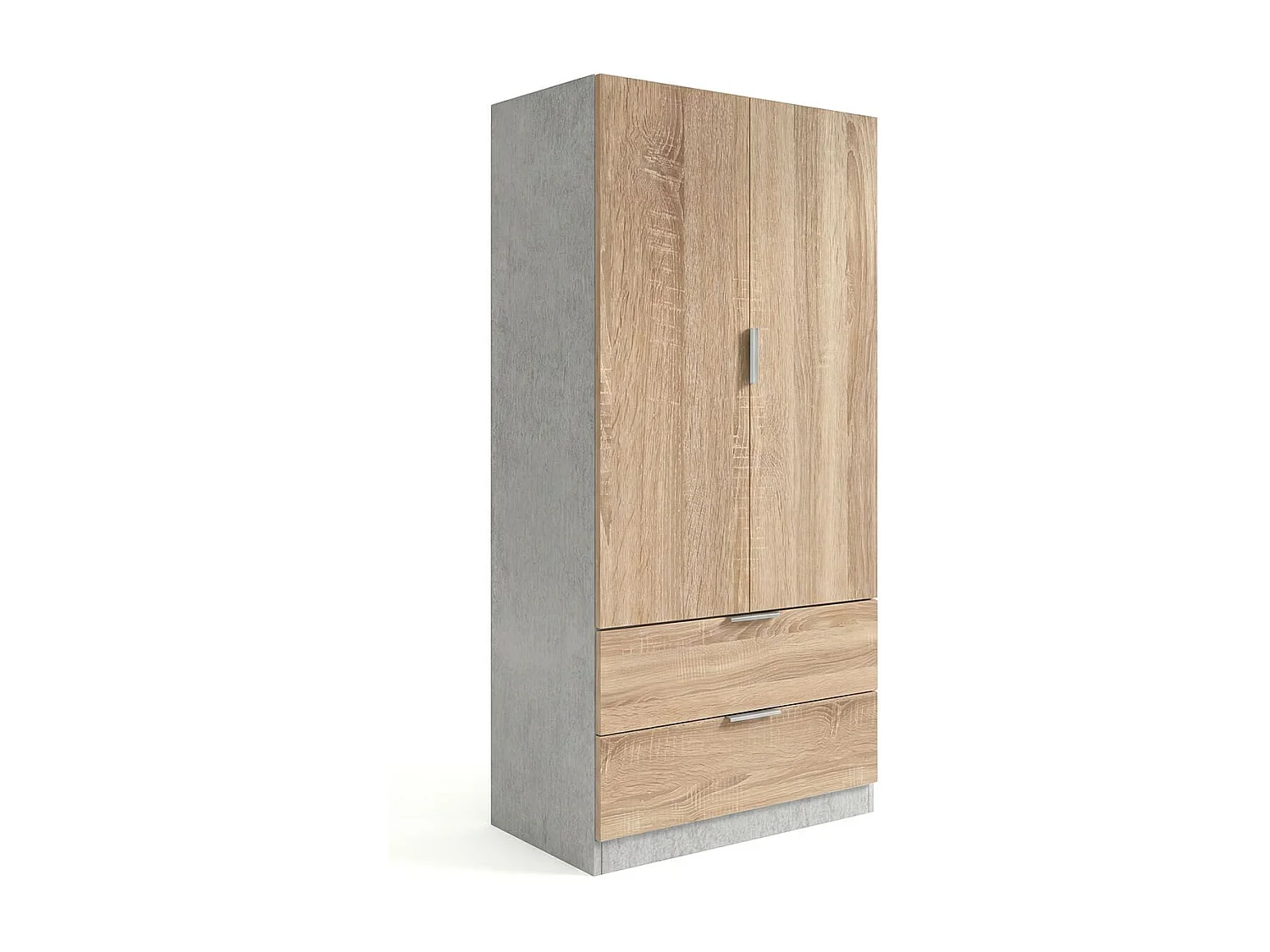 Armario de 2 puertas y 2 cajones en gris cemento y roble canadian 81,5x180 cm Lark Gris Cemento - Roble Canadian
