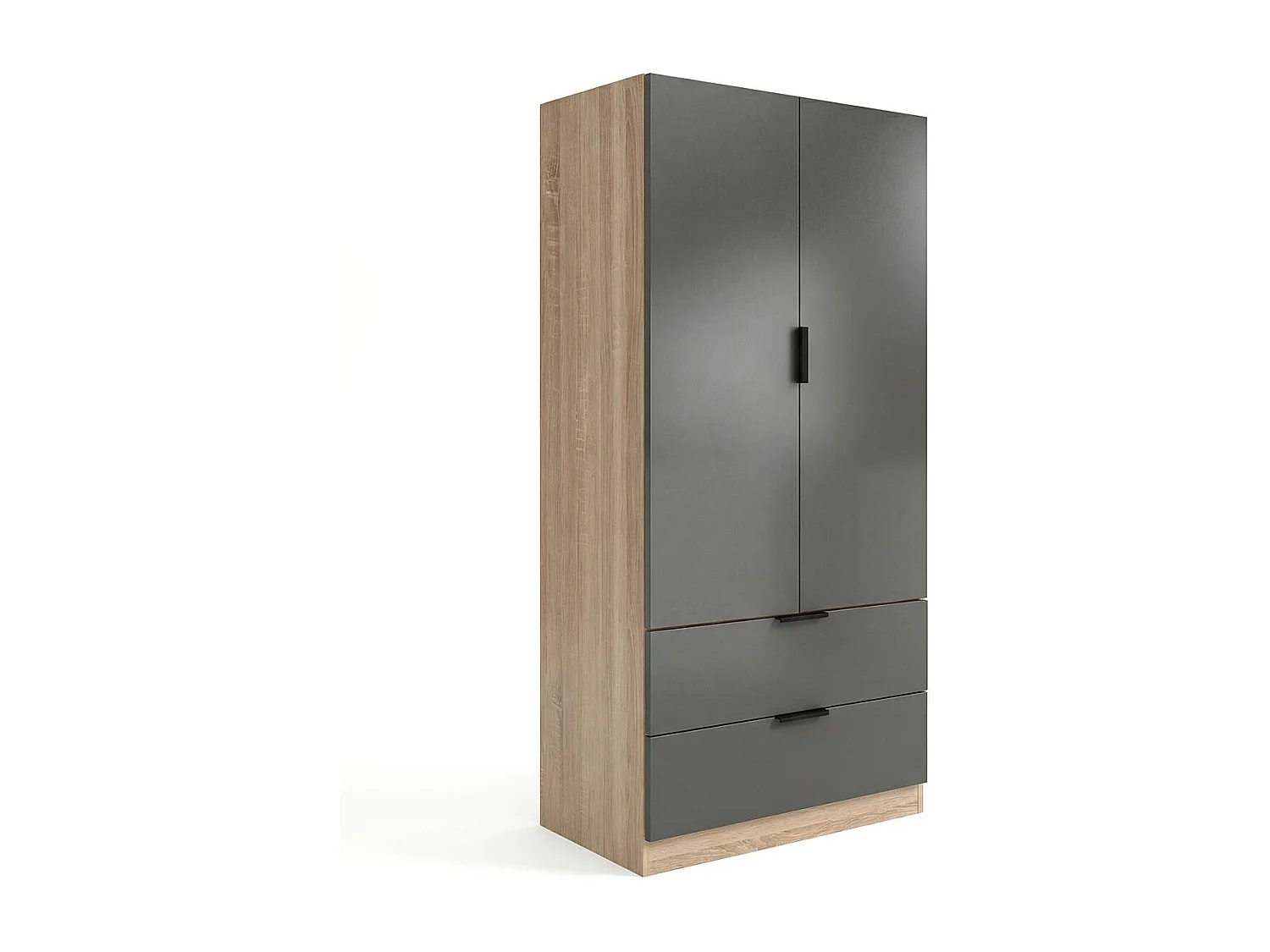 Roupeiro Lark 2 portas 2 gavetas Roble Canadian - Grafito