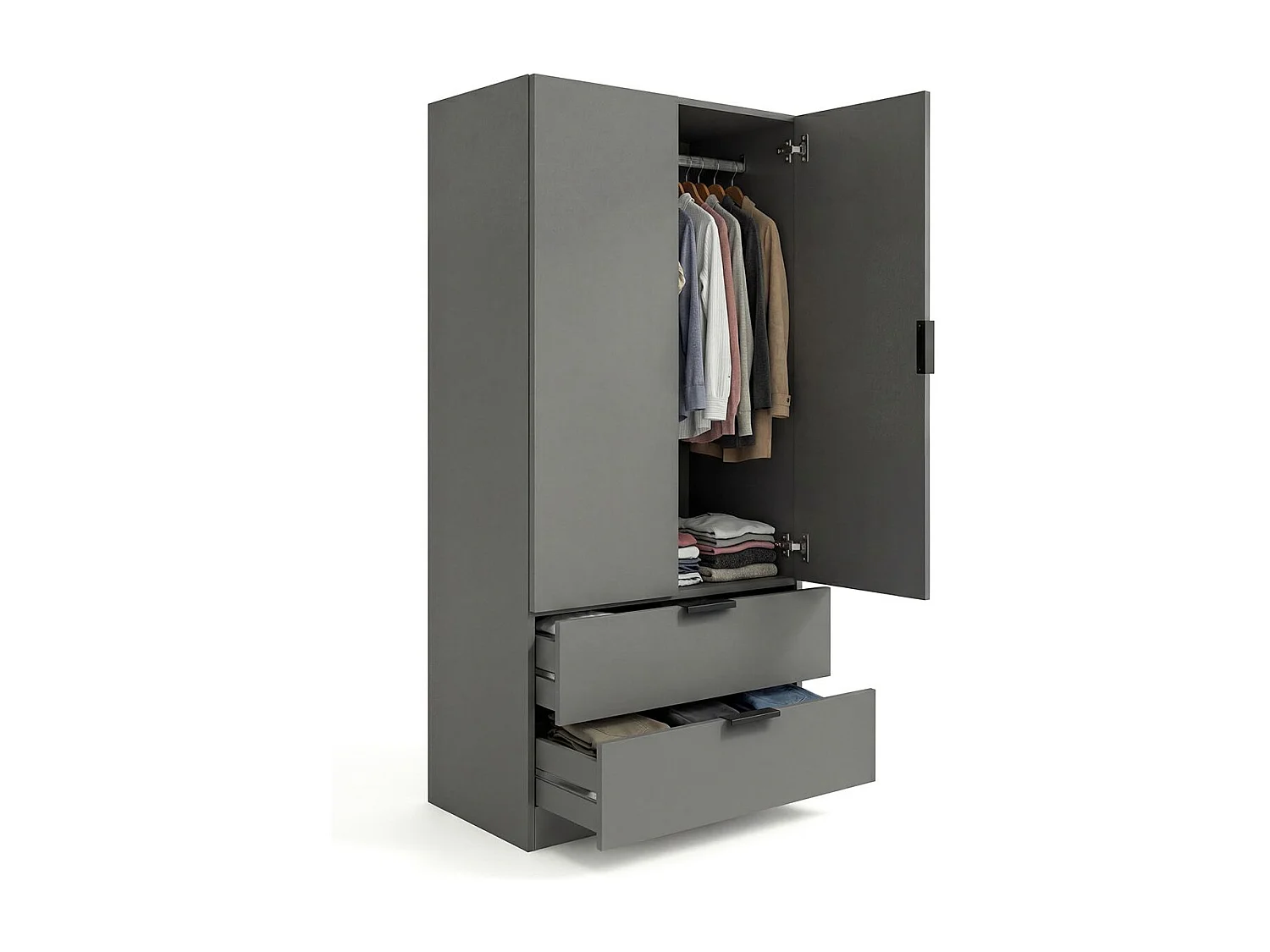 Roupeiro Lark 2 portas 2 gavetas Gris Grafito