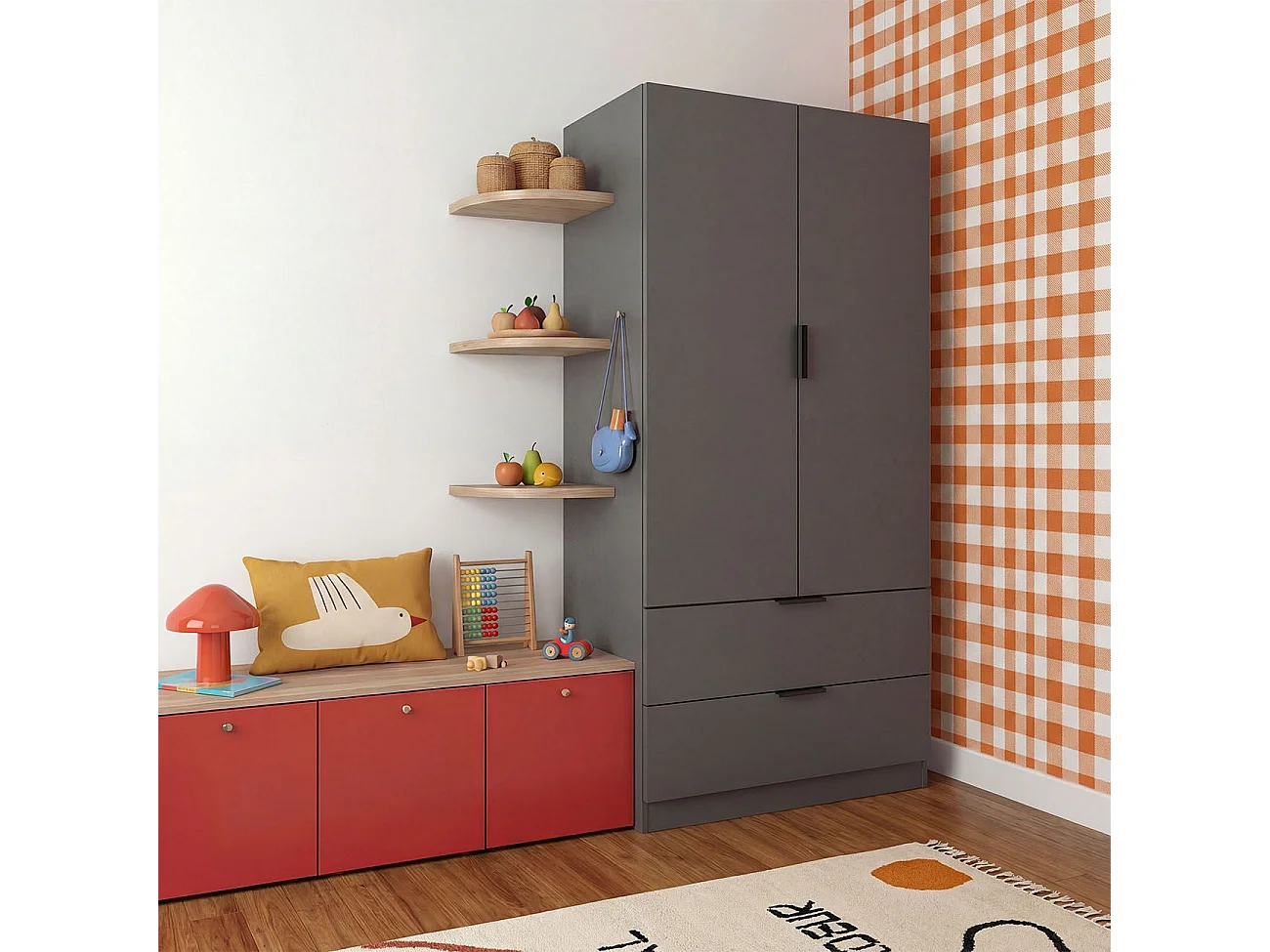 Roupeiro Lark 2 portas 2 gavetas Gris Grafito
