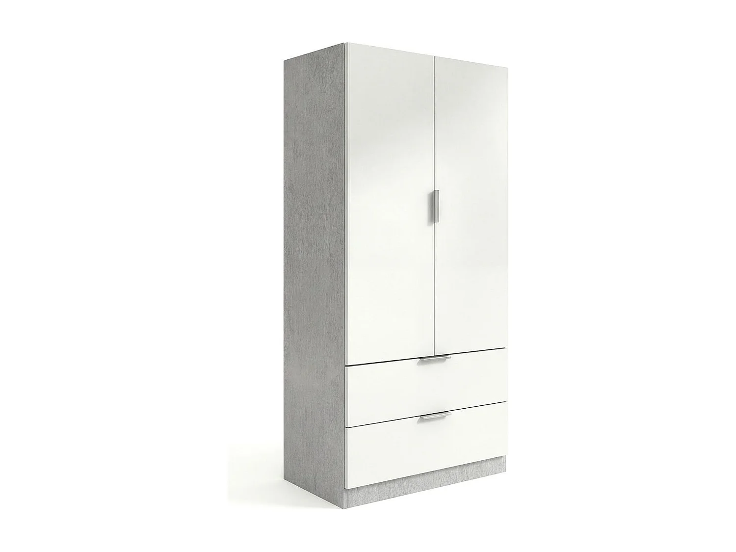 Roupeiro Lark 2 portas 2 gavetas Cinzento cimento - Branco mate