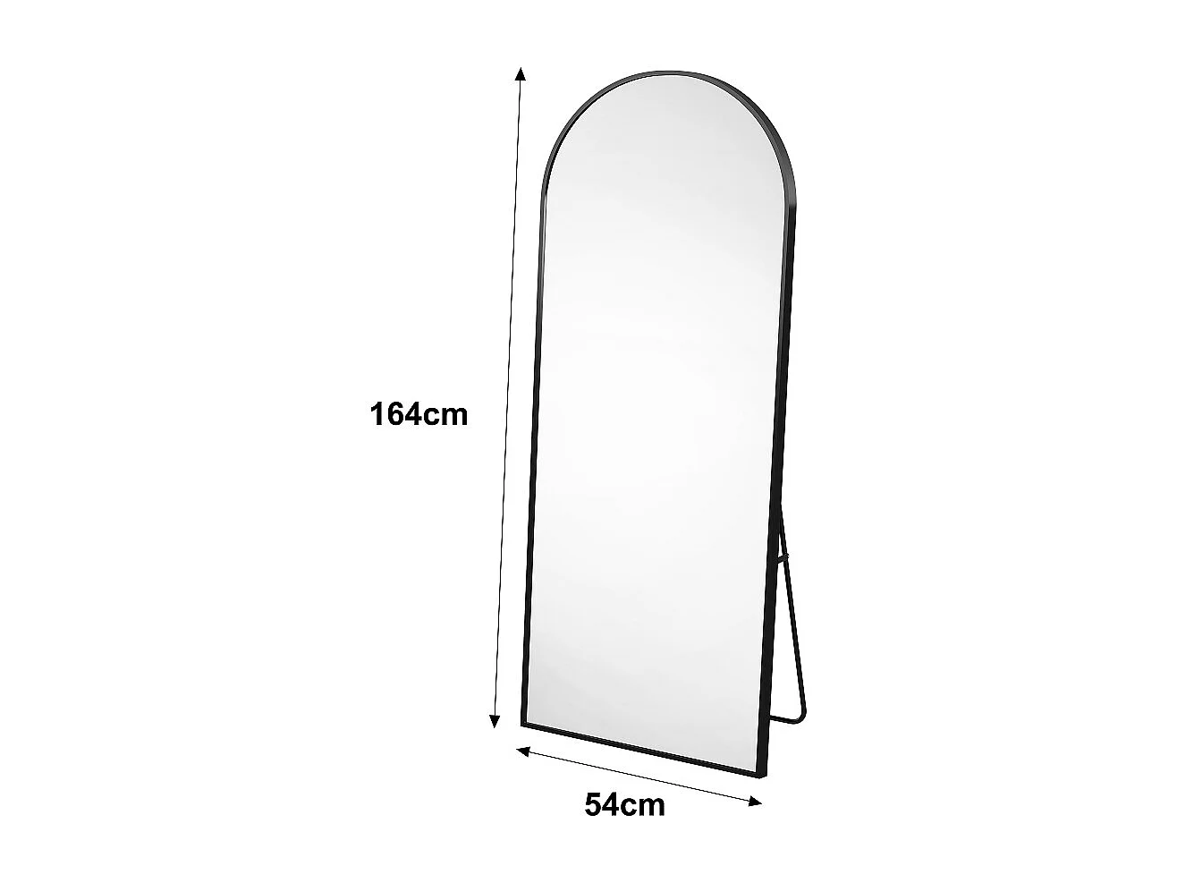 Miroir à corps complet - 164 x 54 cm Miroir décoratif courbé - Cadre en alliage d'aluminium Verre trempé - Noir - Monté au mur et au sol