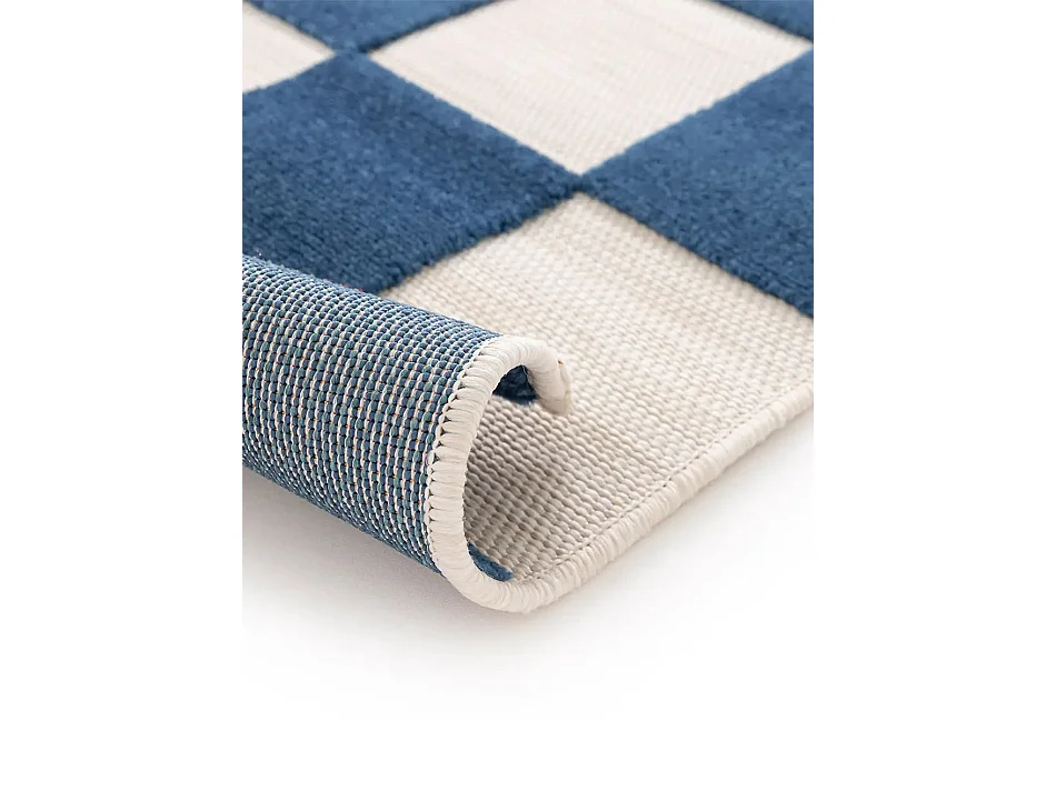Buitentapijt - geometrisch met reliëf - blauwblauw / wit - 160x230 cm - CUADROS